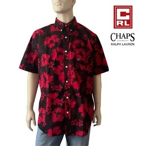 Chaps Easy Care Shirt Floral Hibiscus Tiki Hawaiian Button Front w/ Placket NWOT